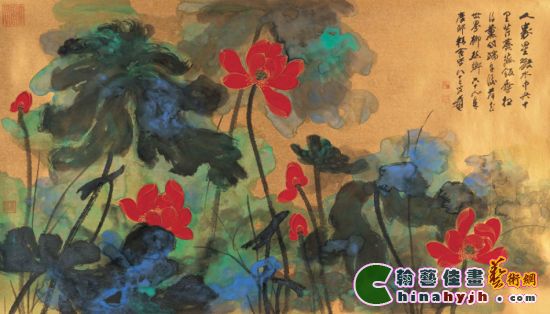 张大千荷花作品